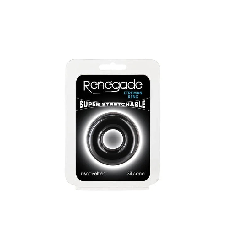 Renegade Fireman Ring blister pack front, black ring pictured on the card