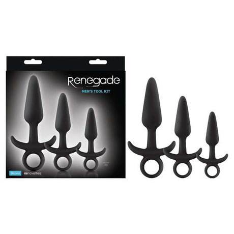 Buy Renegade Men's Tool Kit - Black Butt Plugs with Ring Pulls - Set of 3 Sizes – Naughtyhut NZ sex toys online. Discreet delivery & top brands.