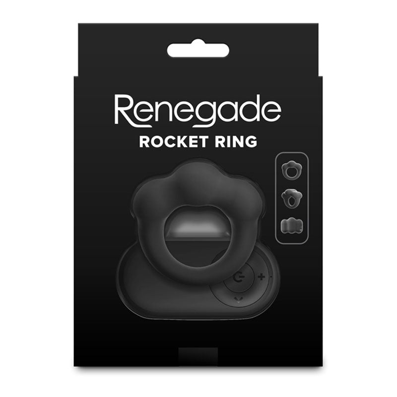 Renegade Rocket Ring - Black - Black USB Rechargeable Vibrating Cock Ring with Wireless Remote – Sex toys NZ by Naughtyhut. Discreet delivery nationwide.