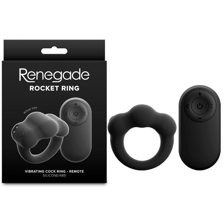 Renegade Rocket Ring - Black - Black USB Rechargeable Vibrating Cock Ring with Wireless Remote – Sex toys NZ by Naughtyhut. Discreet delivery nationwide.