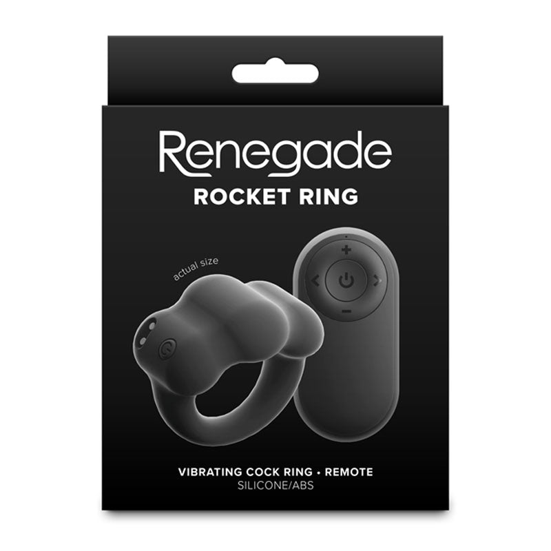 Renegade Rocket Ring - Black - Black USB Rechargeable Vibrating Cock Ring with Wireless Remote – Sex toys NZ by Naughtyhut. Discreet delivery nationwide.