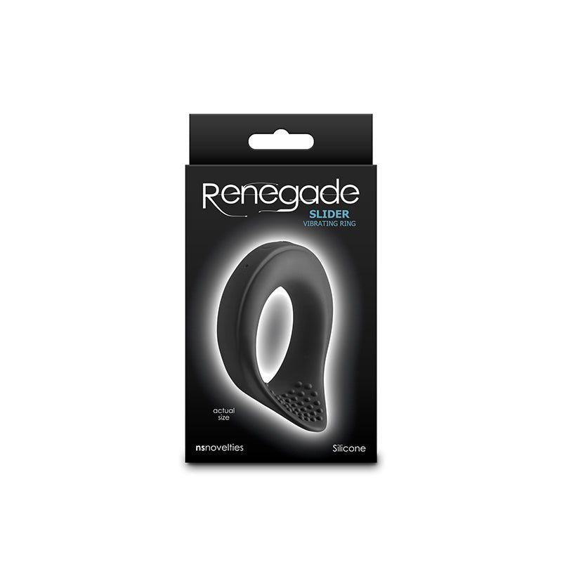 Buy Renegade Slider - Black - Black USB Rechargeable Vibrating Cock Ring – Naughtyhut NZ sex toys online. Discreet delivery & top brands.