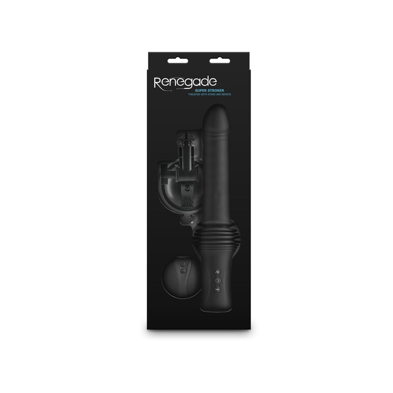 Buy Renegade Super Stroker - Black - Black 36.8 cm USB Rechargeable Thrusting Vibrator with Remote Control & Stand – Naughtyhut NZ sex toys online. Discreet delivery & top brands.