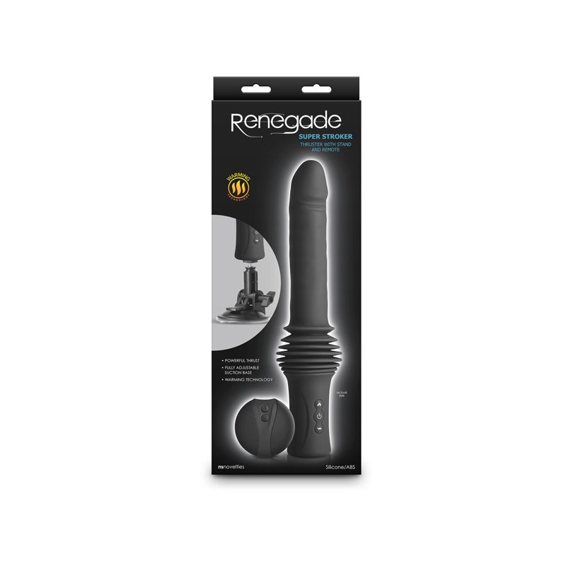Buy Renegade Super Stroker - Black - Black 36.8 cm USB Rechargeable Thrusting Vibrator with Remote Control & Stand – Naughtyhut NZ sex toys online. Discreet delivery & top brands.