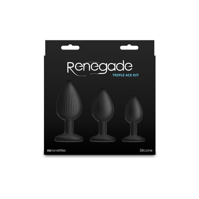 Buy Renegade Triple Ace Kit - Black - Black Butt Plugs - Set of 3 Sizes – Naughtyhut NZ sex toys online. Discreet delivery & top brands.