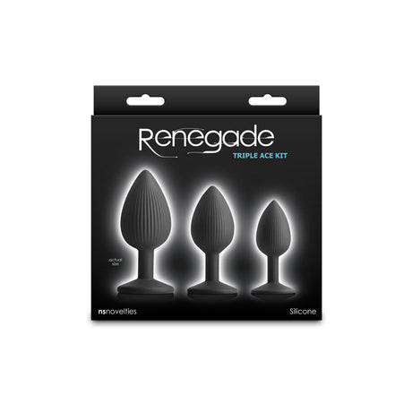 Buy Renegade Triple Ace Kit - Black - Black Butt Plugs - Set of 3 Sizes – Naughtyhut NZ sex toys online. Discreet delivery & top brands.
