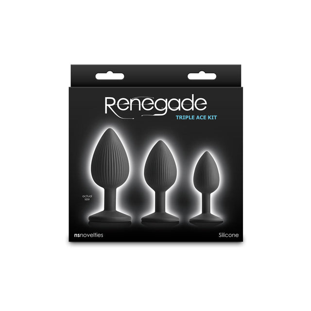 Buy Renegade Triple Ace Kit - Black - Black Butt Plugs - Set of 3 Sizes – Naughtyhut NZ sex toys online. Discreet delivery & top brands.