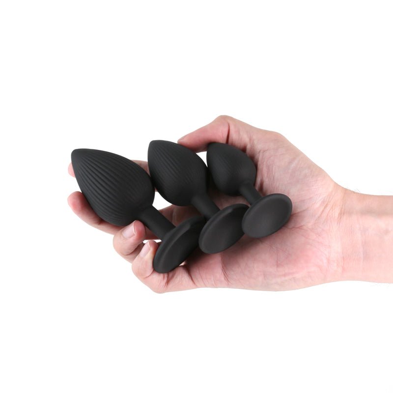 Buy Renegade Triple Ace Kit - Black - Black Butt Plugs - Set of 3 Sizes – Naughtyhut NZ sex toys online. Discreet delivery & top brands.
