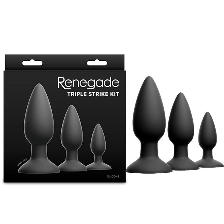 Renegade Triple Strike Kit - Black - Black Butt Plugs - Set of 3 Sizes – Sex toys NZ by Naughtyhut. Discreet delivery nationwide.