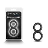 Buy Renegade Twofold - Black - Black Cock & Balls Rings – Naughtyhut NZ sex toys online. Discreet delivery & top brands.
