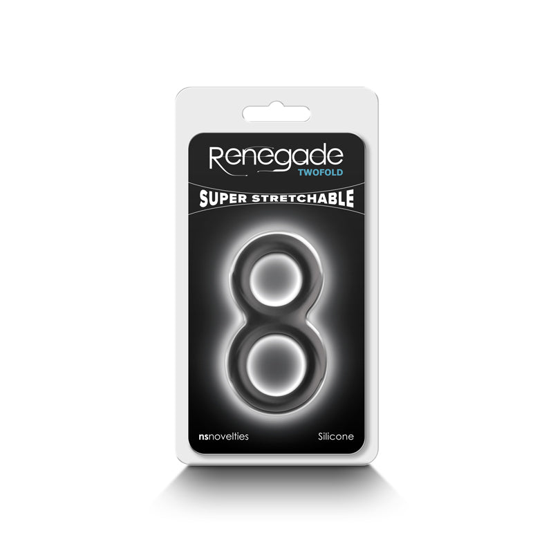 Buy Renegade Twofold - Black - Black Cock & Balls Rings – Naughtyhut NZ sex toys online. Discreet delivery & top brands.