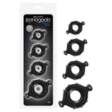 Buy Renegade Vitality Rings - Black Cock Rings - Set of 4 Sizes – Naughtyhut NZ sex toys online. Discreet delivery & top brands.