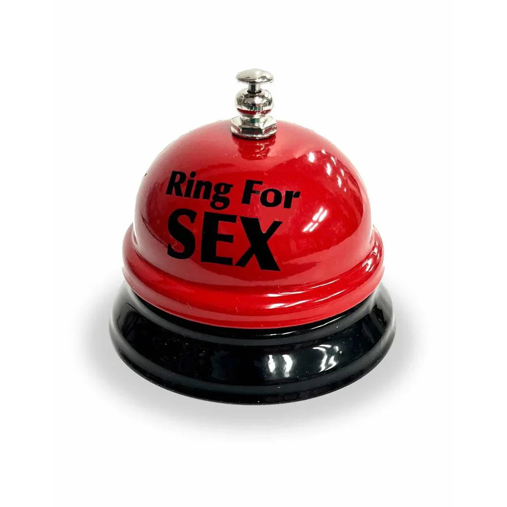 Ring For Sex novelty table bell in red with a chrome push top on a black base