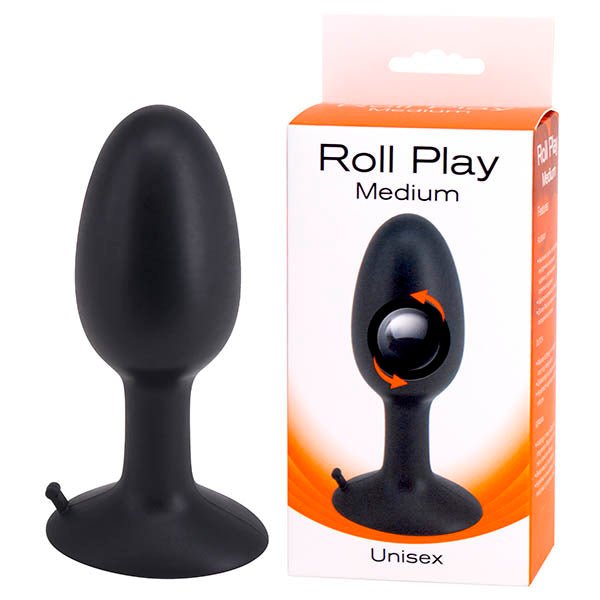 Roll Play - Black Medium 10 cm Butt Plug with Internal Ball – Sex toys NZ by Naughtyhut. Discreet delivery nationwide.
