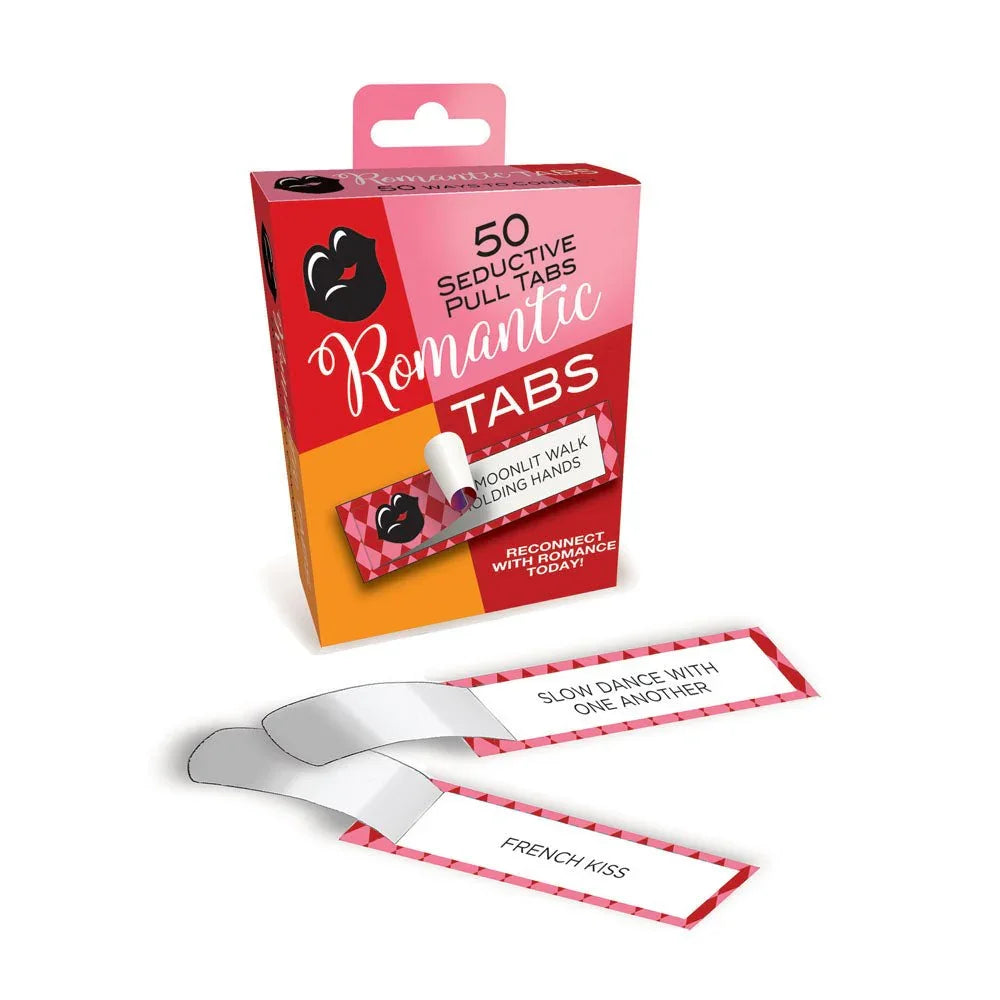 Romantic Tabs, box of 50 seductive pull tabs with two tabs shown in front