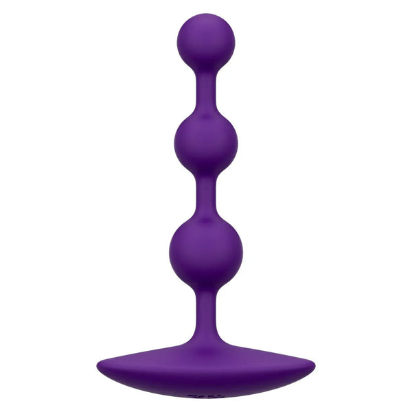 Romp Amp in Purple, three-bead silicone anal beads standing on their base