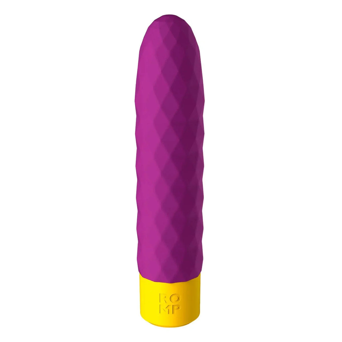 Romp Beat in Magenta, diamond-textured bullet vibrator with yellow base