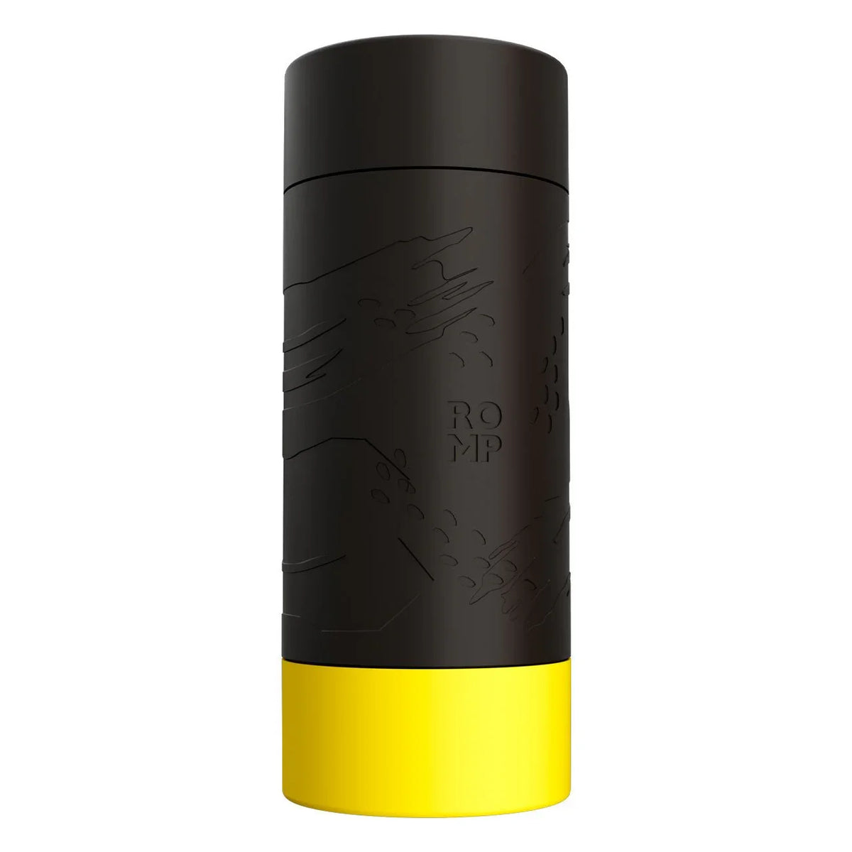 Romp Dash stroker, black textured sleeve case with yellow base