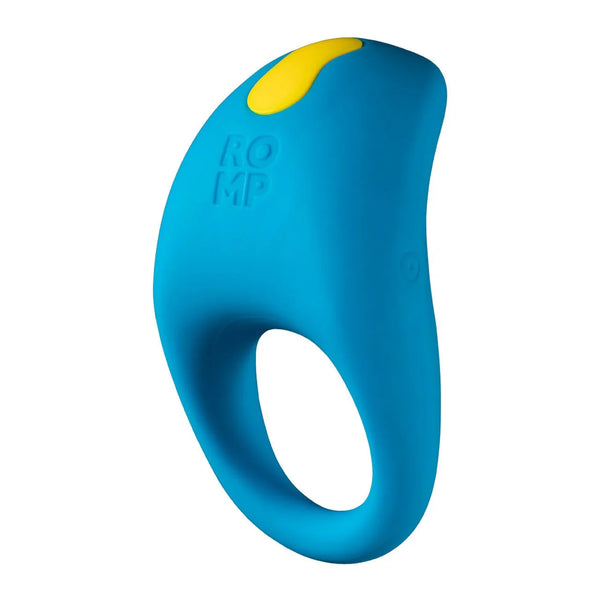 Romp Juke vibrating cock ring in Blue with yellow accent