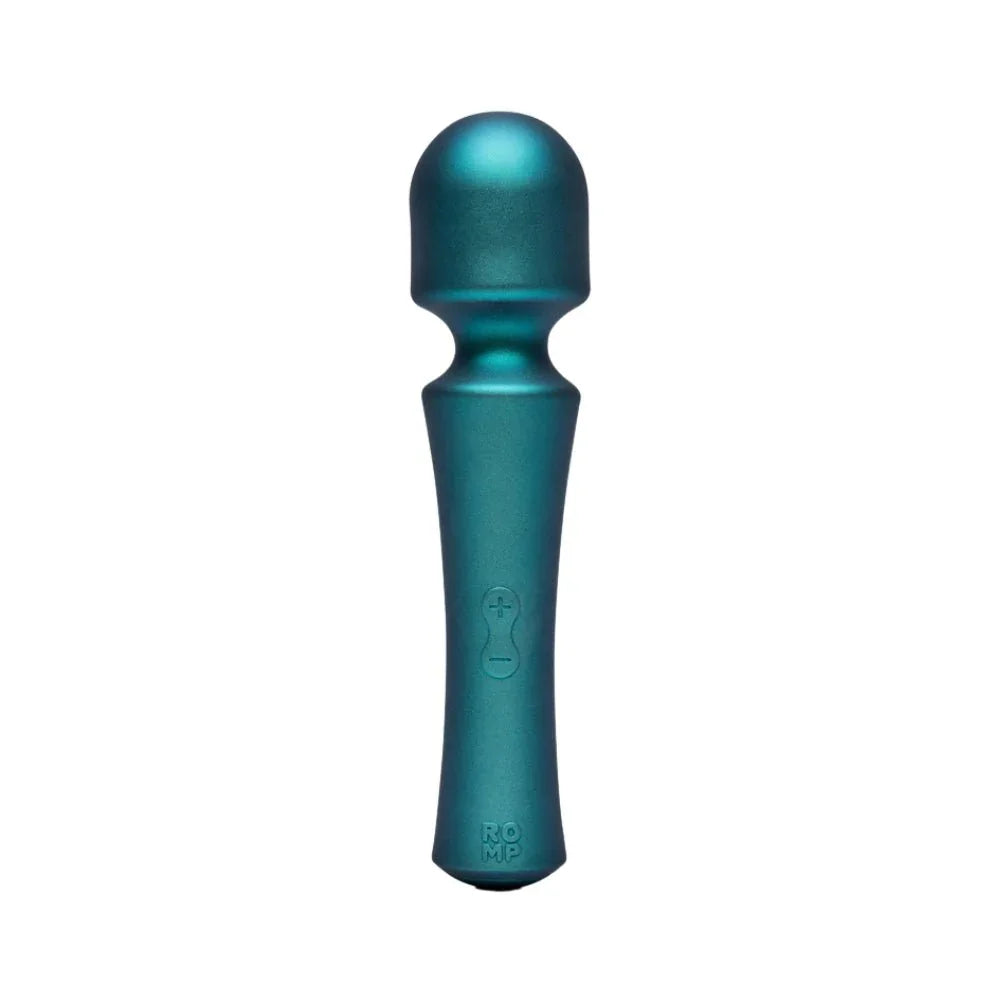 Romp Presto mini wand vibrator in metallic teal, upright