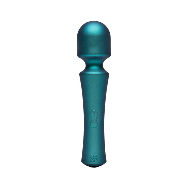 Romp Presto mini wand vibrator in metallic teal, upright