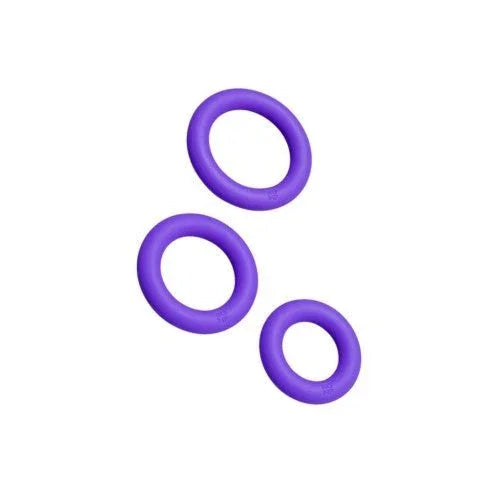 Romp Remix Trio, three purple stretchy silicone rings in different sizes