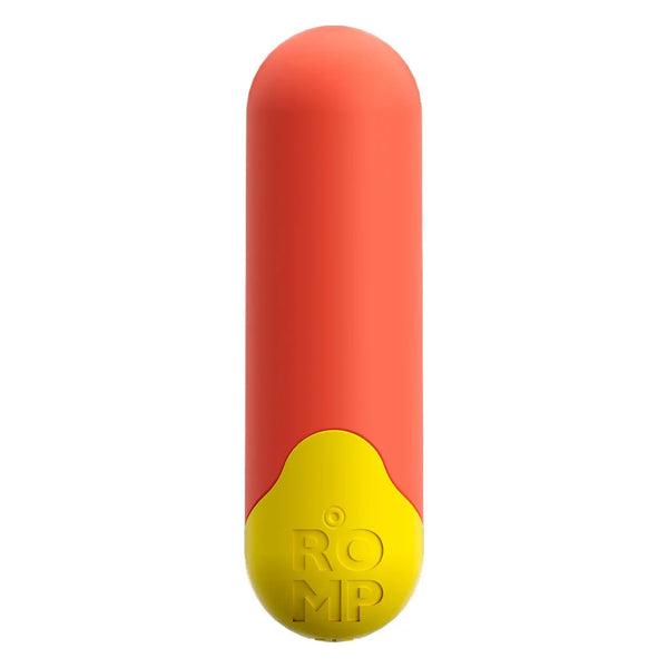 Romp Riot bullet vibrator in Coral with yellow base