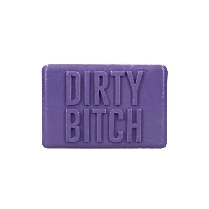 S-LINE Dirty Bitch Novelty Soap Bar in Purple, the moulded bar alone showing the raised lettering