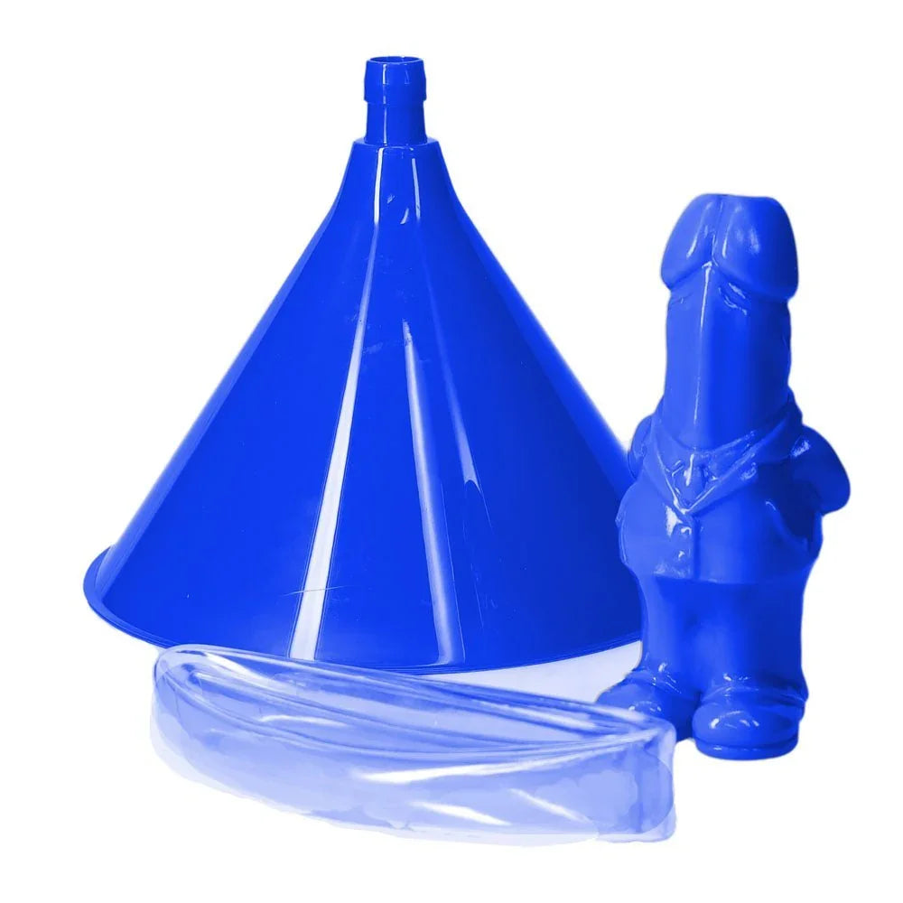 S-LINE The Dickheads Beer Bong in Blue, blue funnel, clear tube and moulded groom mouthpiece