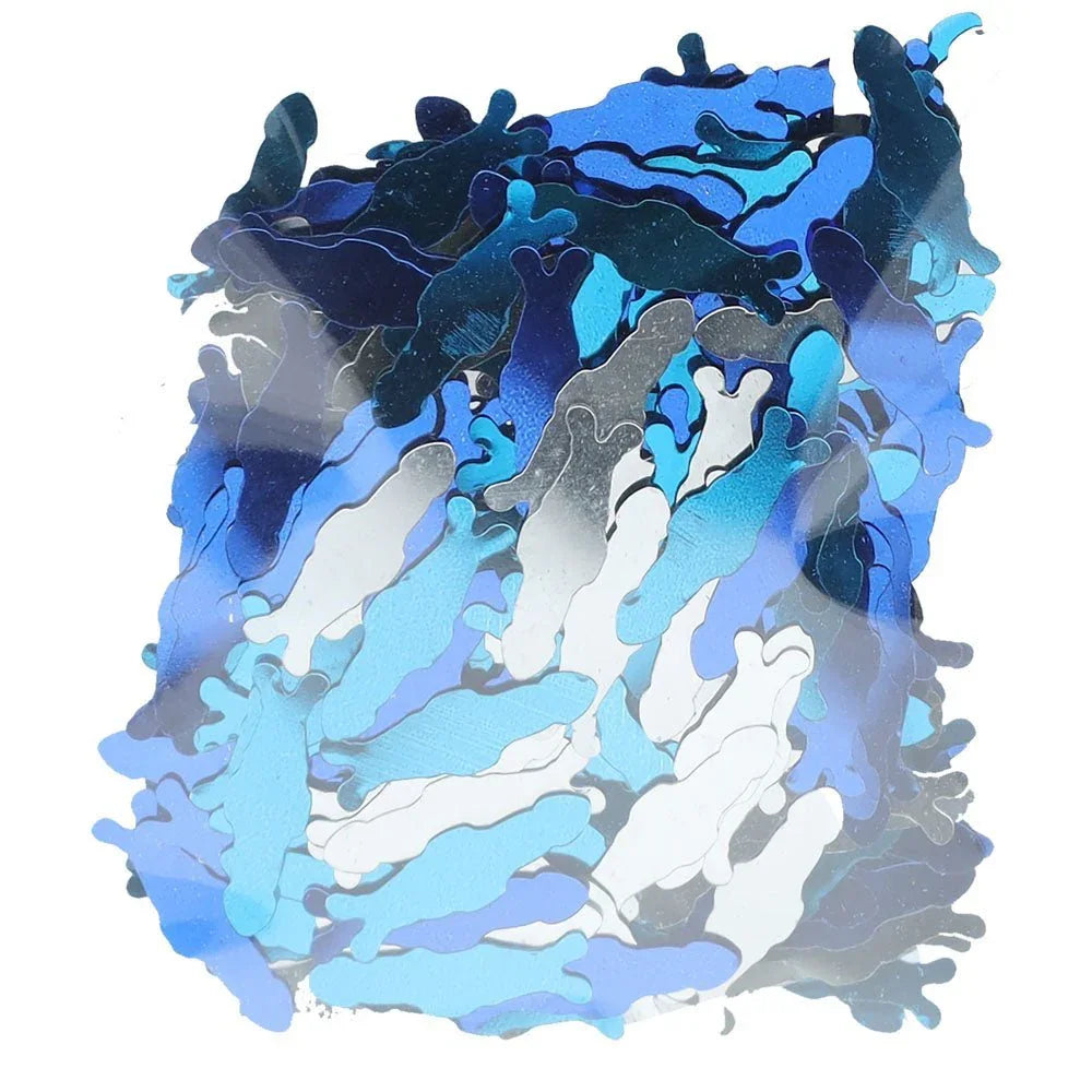 S-LINE The Dickheads Confetti, a scattered pile of the blue, white and silver foil shapes