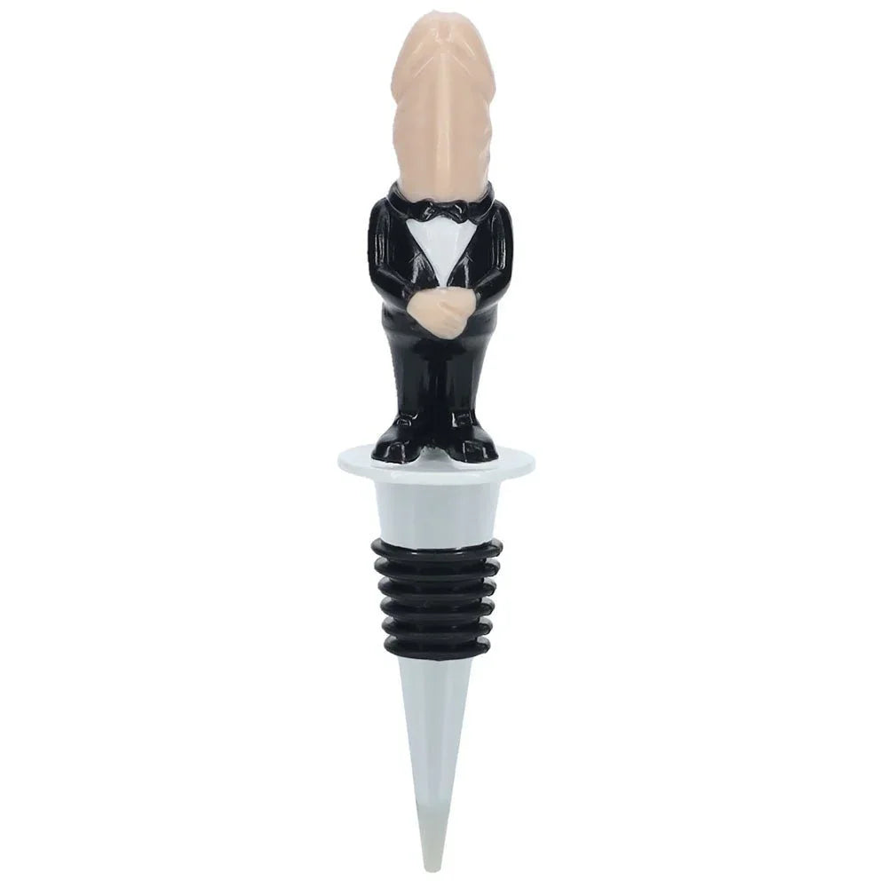 S-LINE The Dickheads Groom Bottle Stopper, the groom figure and ribbed plug alone on white