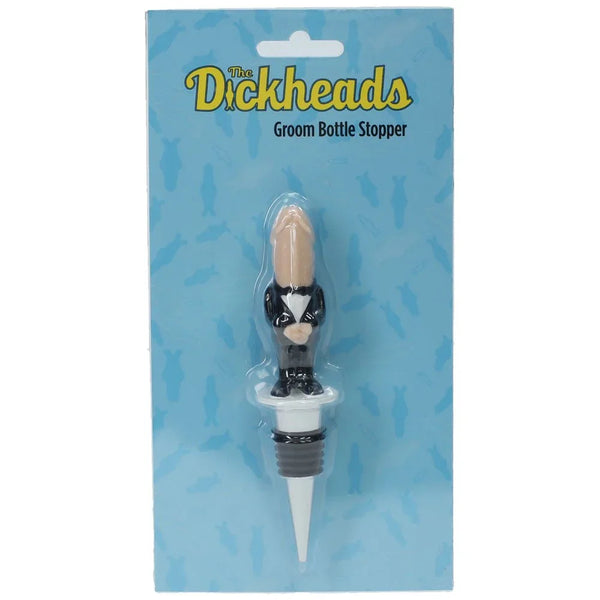 S-LINE The Dickheads Groom Bottle Stopper, stopper mounted on its Dickheads backing card