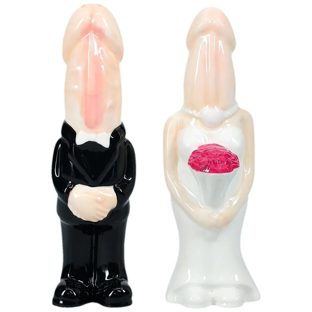 S-LINE The Dickheads Salt and Pepper Shakers, the black groom and white bride shakers as a pair