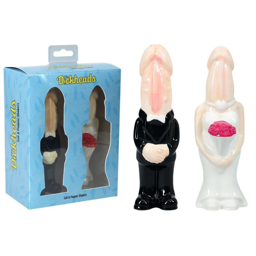 S-LINE The Dickheads Salt and Pepper Shakers, window box beside the bride and groom shakers