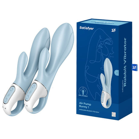 Buy Satisfyer Air Pump Bunny 1 - Blue USB Rechargeable Inflatable Rabbit Vibrator – Naughtyhut NZ sex toys online. Discreet delivery & top brands.