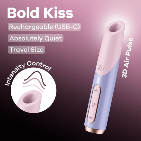 Buy Satisfyer Bold Kiss - Purple USB Rechargeable Air Pulse Stimulator – Naughtyhut NZ sex toys online. Discreet delivery & top brands.