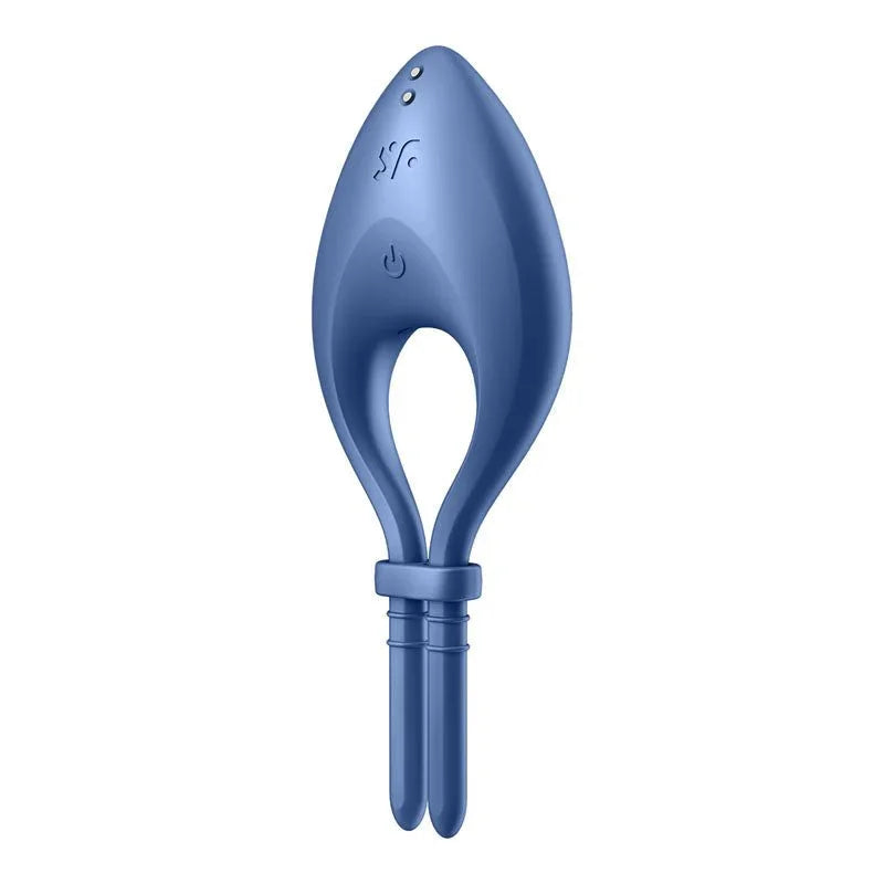 Satisfyer Bullseye - Vibrating Adjustable Lasso Cock Ring in Blue, angled view