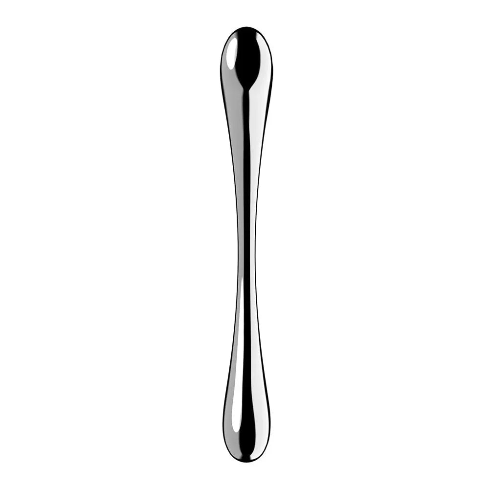 Satisfyer Cosmic Crest 1 upright front view of the slim polished steel shaft