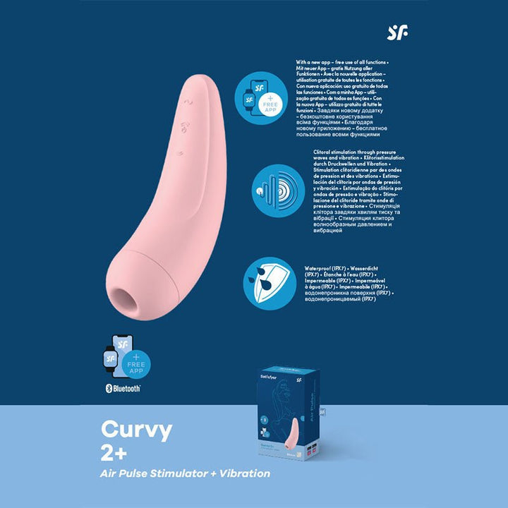 Satisfyer Curvy 2+ - App Contolled Touch - Free USB - Rechargeable Clitoral Stimulator with Vibration – Sex toys NZ by Naughtyhut. Discreet delivery nationwide.