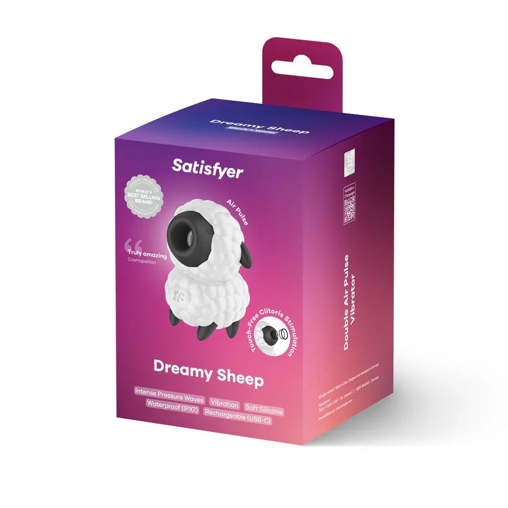 Satisfyer Dreamy Sheep - Vibrating Air Pulse Stimulator in White/Black retail box