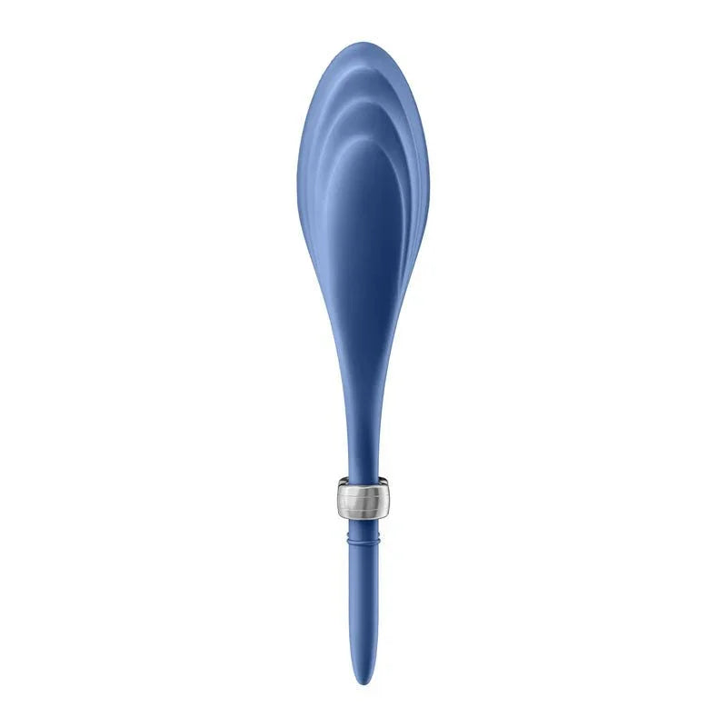 Satisfyer Duelist - Vibrating Adjustable Lasso Cock Ring in Blue, angled view