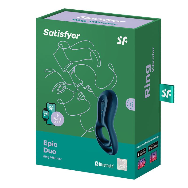 Buy Satisfyer Epic Duo - Navy Blue USB Rechargeable Cock & Balls Ring with App Control – Naughtyhut NZ sex toys online. Discreet delivery & top brands.