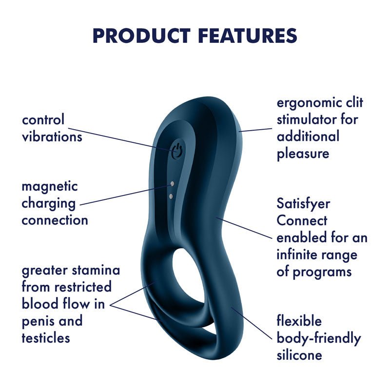 Buy Satisfyer Epic Duo - Navy Blue USB Rechargeable Cock & Balls Ring with App Control – Naughtyhut NZ sex toys online. Discreet delivery & top brands.