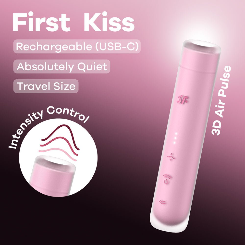 Buy Satisfyer First Kiss - Pink USB Rechargeable Air Pulse Stimulator – Naughtyhut NZ sex toys online. Discreet delivery & top brands.
