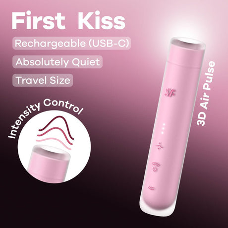 Buy Satisfyer First Kiss - Pink USB Rechargeable Air Pulse Stimulator – Naughtyhut NZ sex toys online. Discreet delivery & top brands.