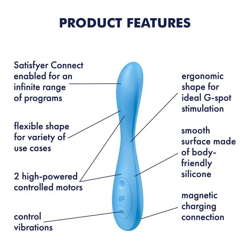 Satisfyer G-Spot Flex 4 - Vibrator in Blue, labelled feature diagram