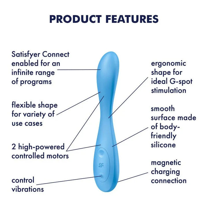Satisfyer G-Spot Flex 4 - Vibrator in Blue, labelled feature diagram
