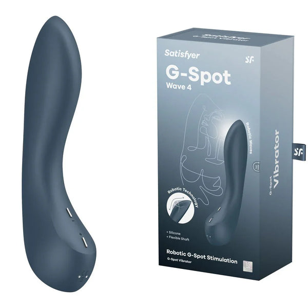 Satisfyer G-Spot Wave 4 - Vibrator in Dark Blue beside its retail box