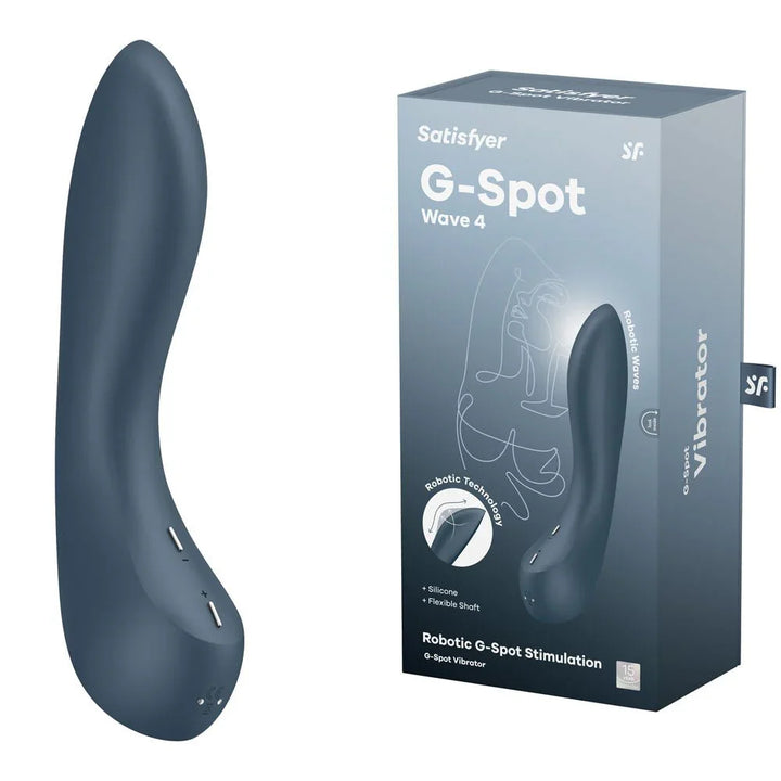 Satisfyer G-Spot Wave 4 - Vibrator in Dark Blue beside its retail box