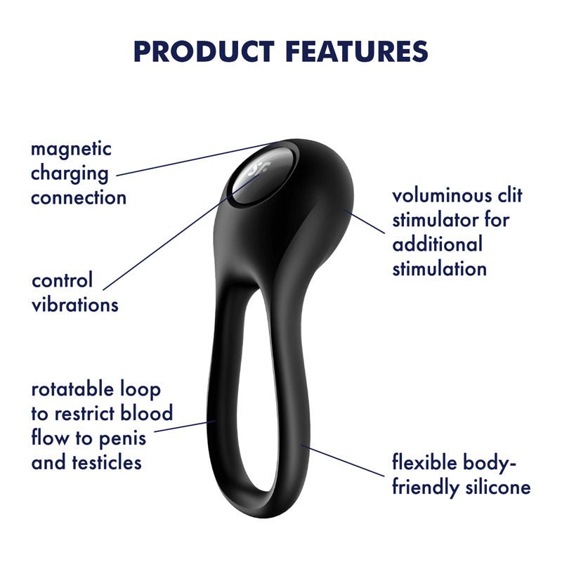 Buy Satisfyer Majestic Duo - Black USB Rechargeable Cock Ring – Naughtyhut NZ sex toys online. Discreet delivery & top brands.